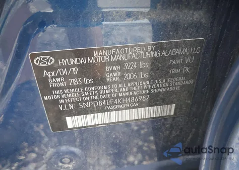 2019 Hyundai Elantra Sel из США, поврежденный, VIN 5NPD84LF4KH486982